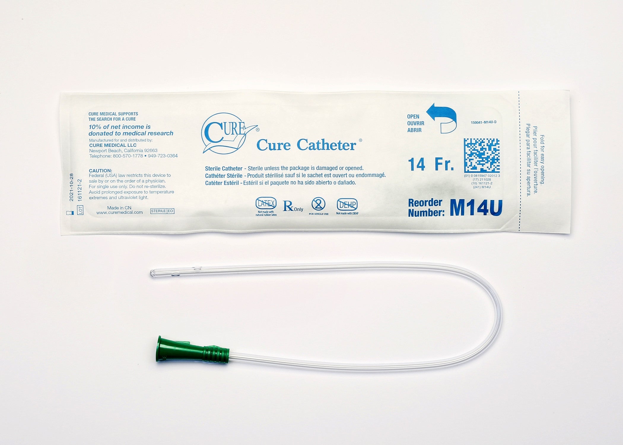868213 - Cure - Urethral Catheter Cure Catheter Straight Tip 14 Fr. 16 in, M14U Pack of 1, (EA)