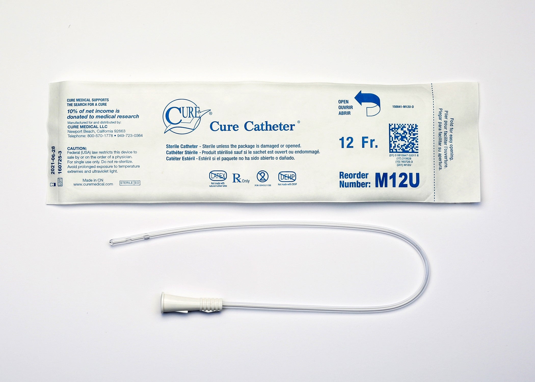 876912 - Cure - Urethral Catheter Cure Catheter Straight Tip Uncoated PVC 12 Fr. 16 in, M12U Pack of 1, (EA)