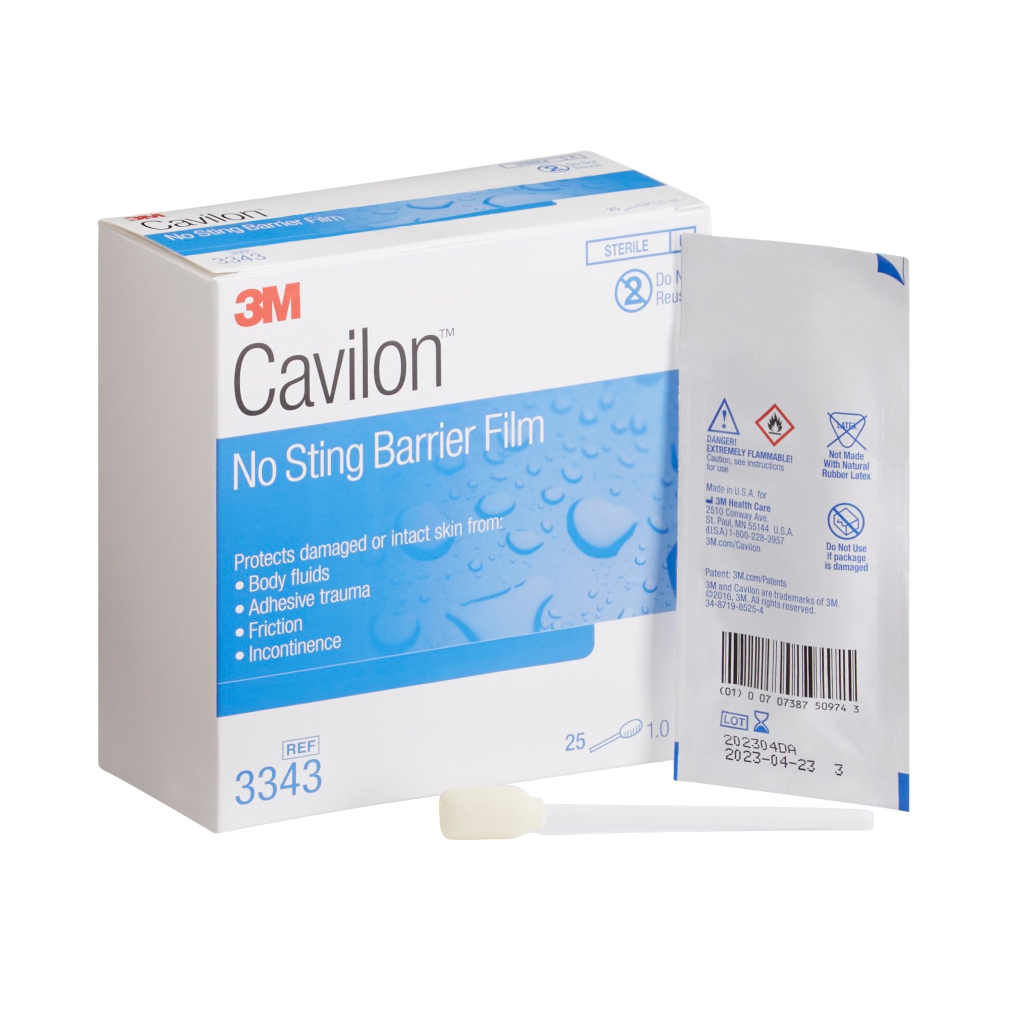292018 - 3M - 3M Cavilon No Sting Skin Barrier Applicator 26 to 62% Strength, Individual Packet, Sterile, 3343, Sample Pack of 1, (EA)