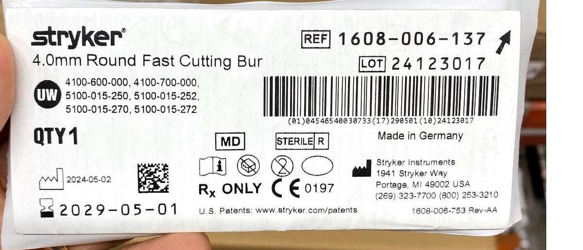1608-006-137 - STRYKER - 4.0mm Round Fast Cutting Bur, (EA/1)