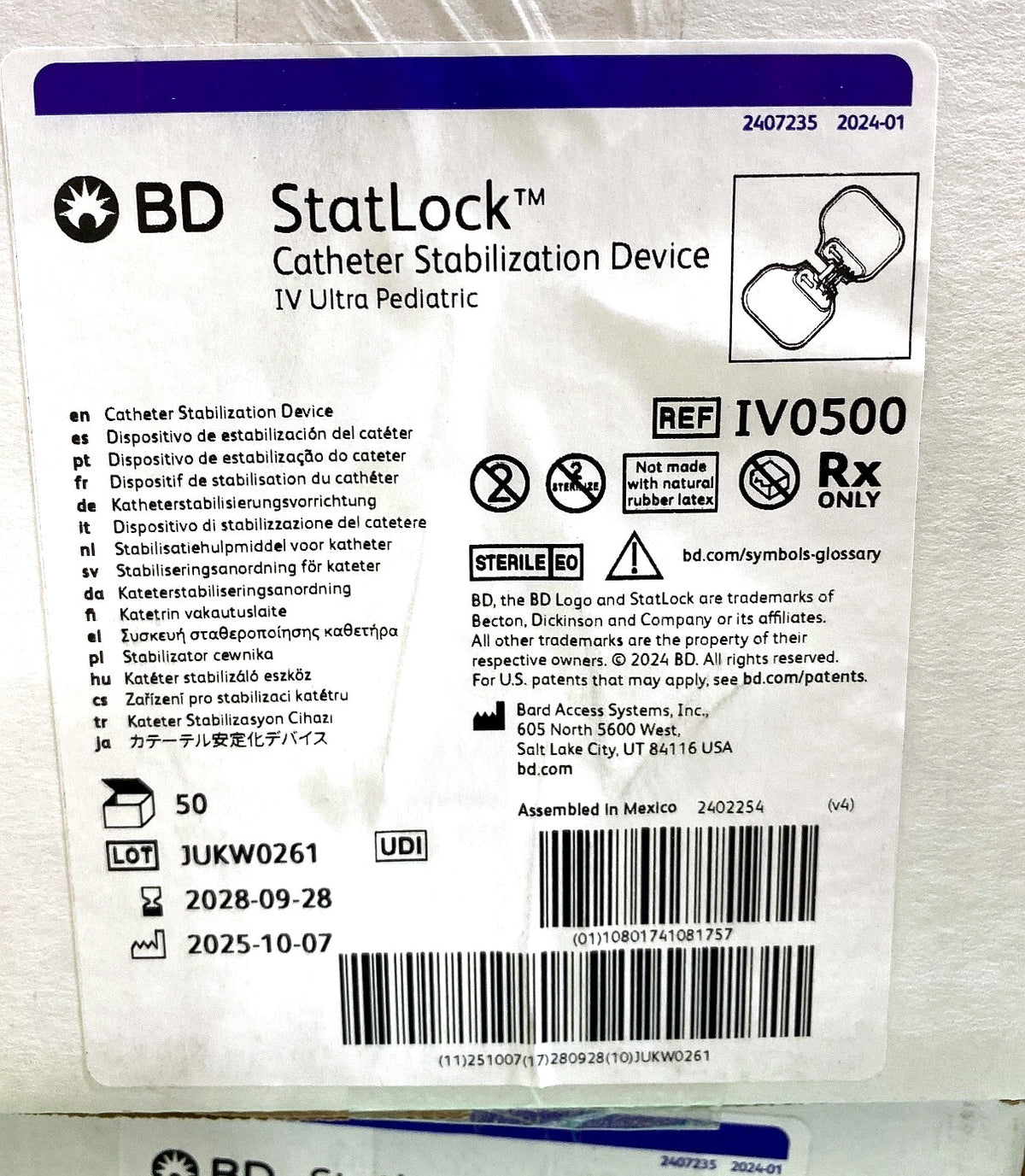 IV0500 - BARD - SL IV ULTRA PEDS, (BX/50)