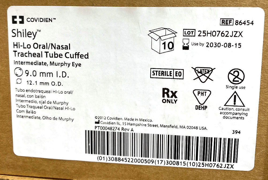 86454 - COVIDIEN - Hi-Lo Oral/Nasal Tracheal Tube Cuffed,Intermediate, Murphy Eye, (BX/10)
