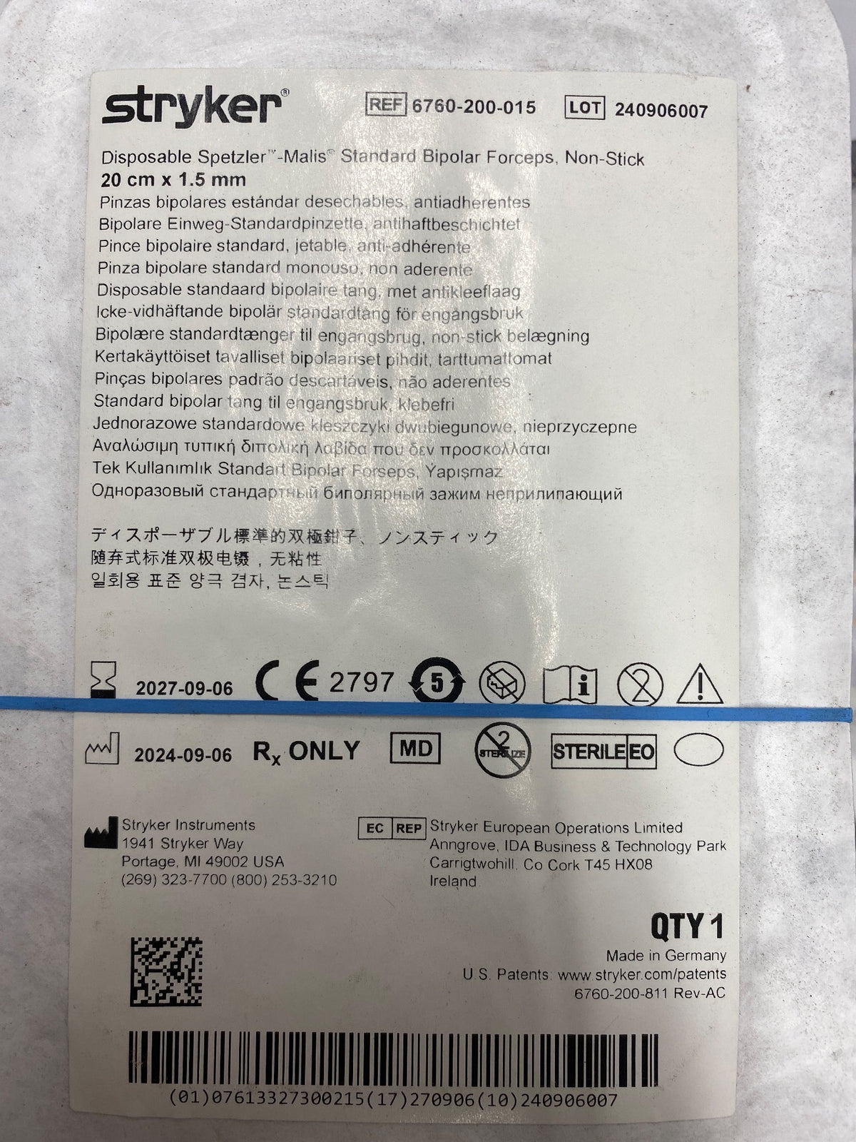 6760-230-005-Z01 - STRYKER - Disposable Standard Bipolar Forceps, Non-Stick,, (EA/1)