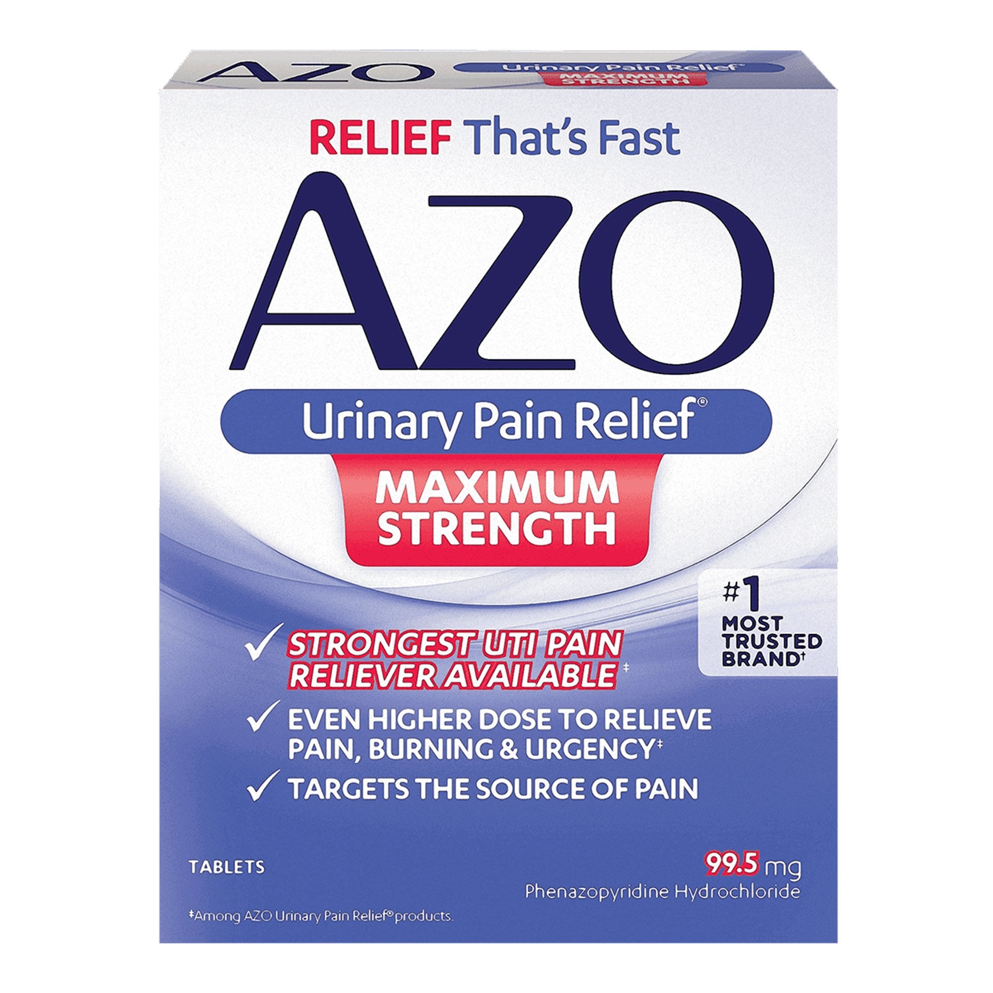 1065926 - AZO - AZO Maximum Strength Urinary Pain Relief 99.5 mg Strength Phenazopyridine HCL Tablet 12, Box of 1, (BX)