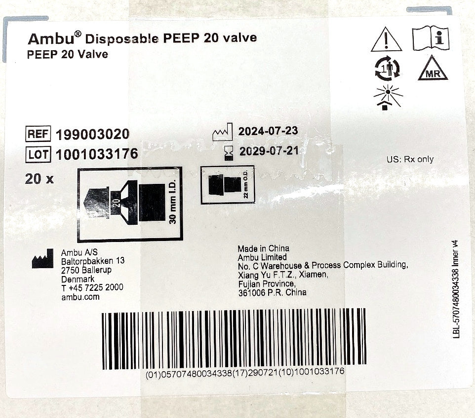 199003020 - AMBU - Ambu Disposable PEEP 20 Valve, 30 mm I.D., 22 mm O.D., (BX/20)