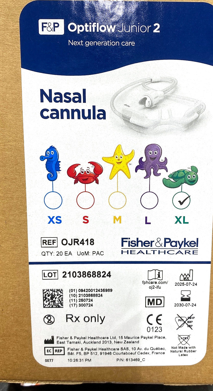 OJR418 - FISHER & PAYKEL - Optiflow Junior 2 Nasal Cannula, (BX/20)