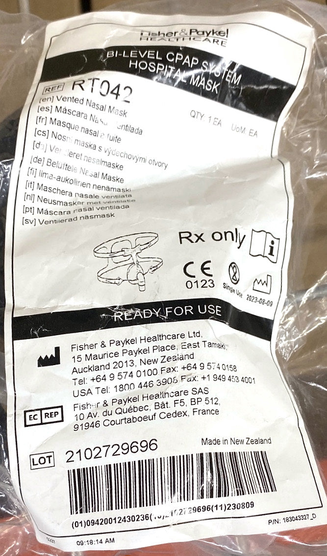 RT042 - FISHER & PAYKEL - Bi-Level CPAP System Hospital Mask- Vented Nasal Mask, (EA/1)