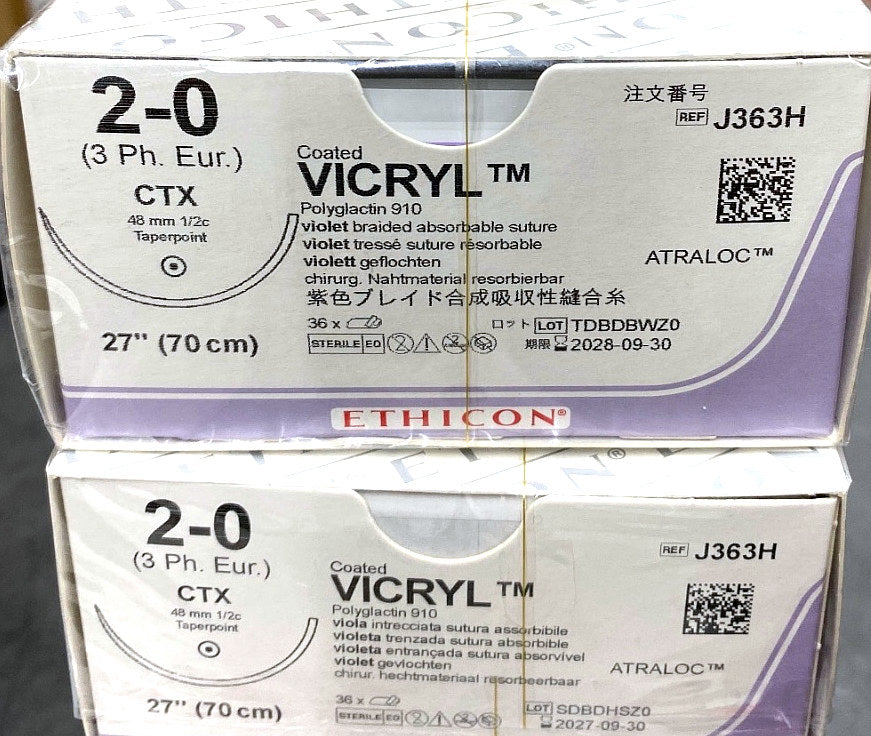 J363H - ETHICON - Violet Braided (Polyglactin 910), Synthetic Absorbable Suture, (BX/36)