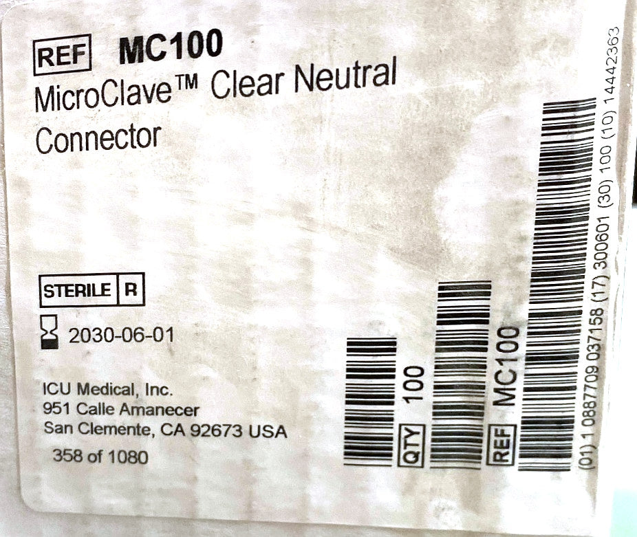 MC100 - ICU MEDICAL - Microclave clear neutral connector, (BX/100)