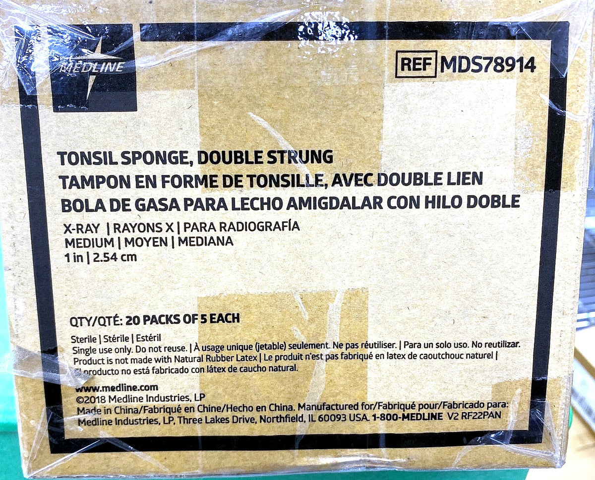 MDS78914 - MEDLINE - SPONGE,TONSIL,DBL STRNG,XRAY,MED,1",STRL, (CS/100)