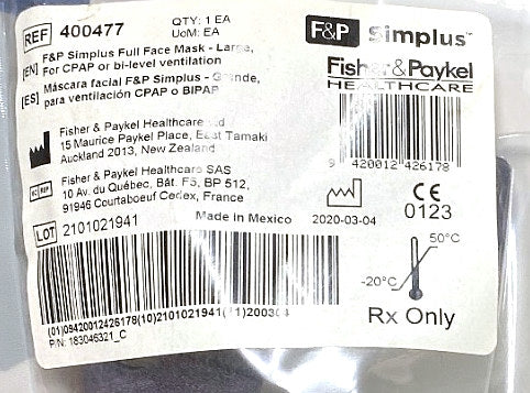 400477 - FISHER & PAYKEL - F&P Simplus Full Face Mask - Large, (EA/1)