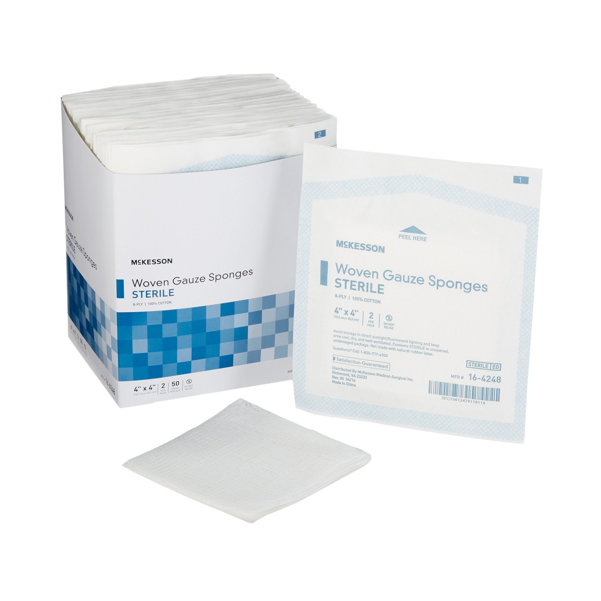 762704 - McKesson - McKesson Gauze Sponge 4 X 4 Inch 8-Ply Sterile 2 per Pack, 16-4248, Pack of 1, (PK)