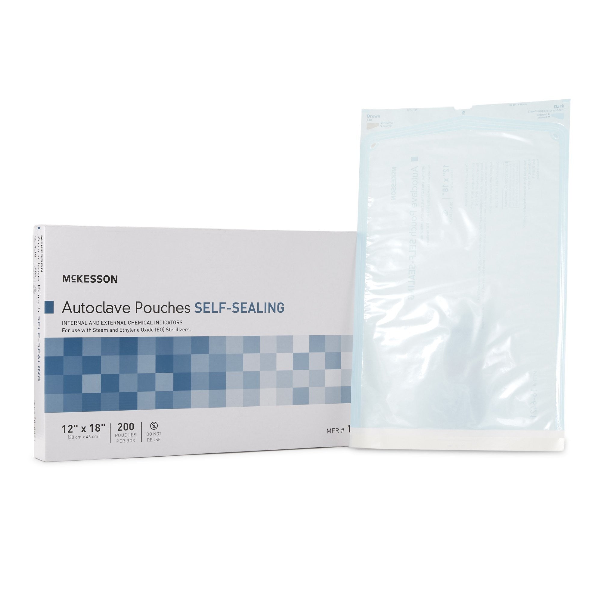 960948 - McKesson - Sterilization Pouch McKesson Ethylene Oxide (EO) Gas / Steam 12 x 18 Inch Transparent Blue / White Self Seal Paper / Film 16-6421 Case of 1000, (CS)