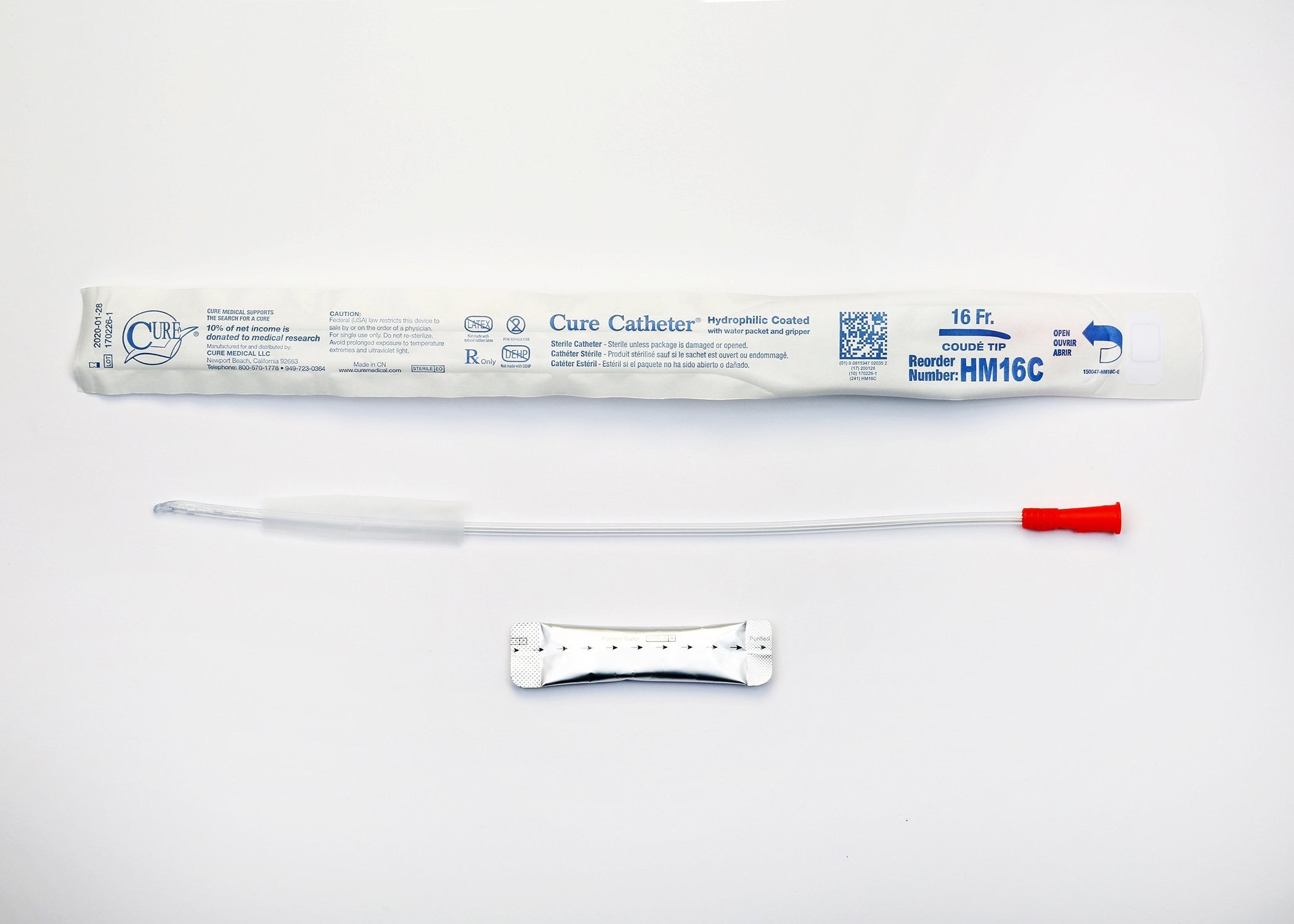 961966 - Cure - Urethral Catheter Cure Catheter Coude Tip 16 Fr. 16 in, HM16C Box of 30, (BX)