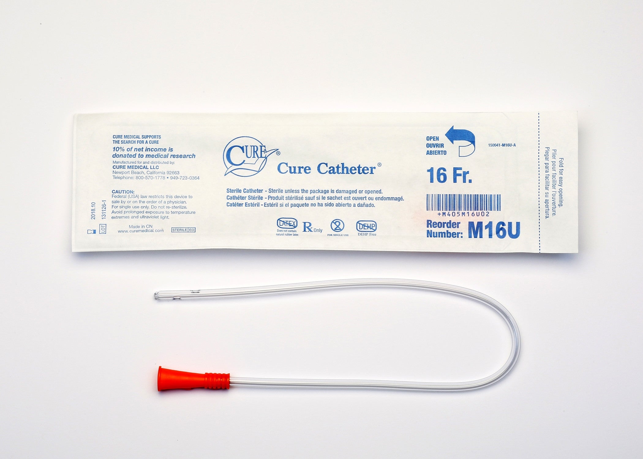 971410 - Cure - Urethral Catheter Cure Medical Pocket Catheter Straight Tip Uncoated PVC 16 Fr. 16 in, M16U Pack of 1, (EA)