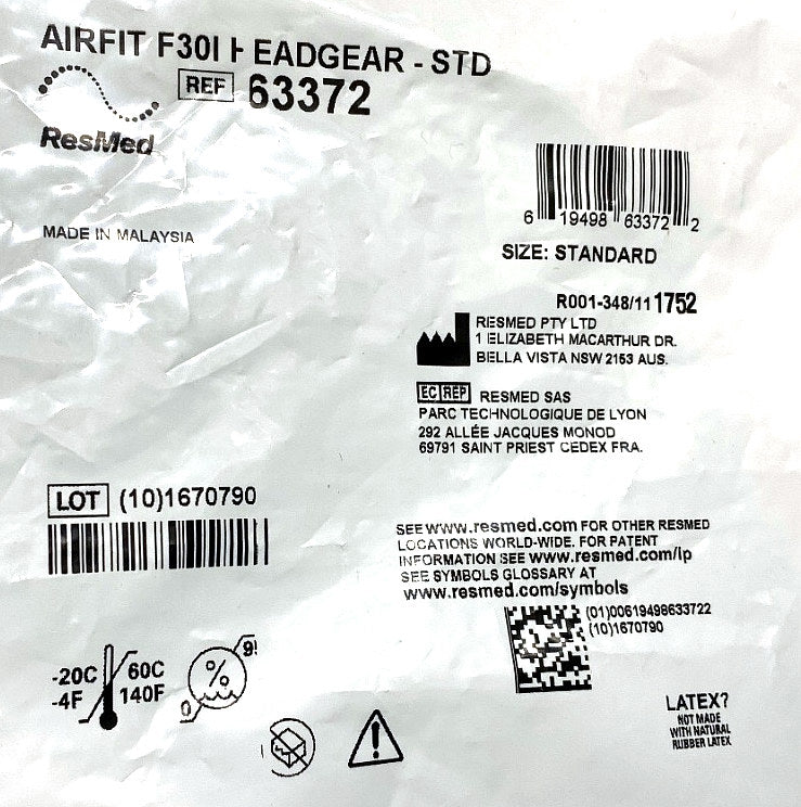 63372 - RESMED - AIRFIT F30I HEADGEAR - STD, (EA/1)