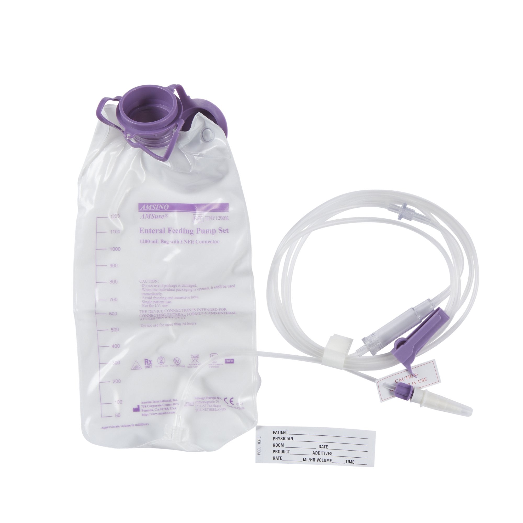 981049 - AMSure - AMSure Enteral Feeding Pump Bag Set with ENFit Connector 1200 mL Polyvinyl NonSterile ENFit Connector, ENF1200K, Pack of 1, (EA)