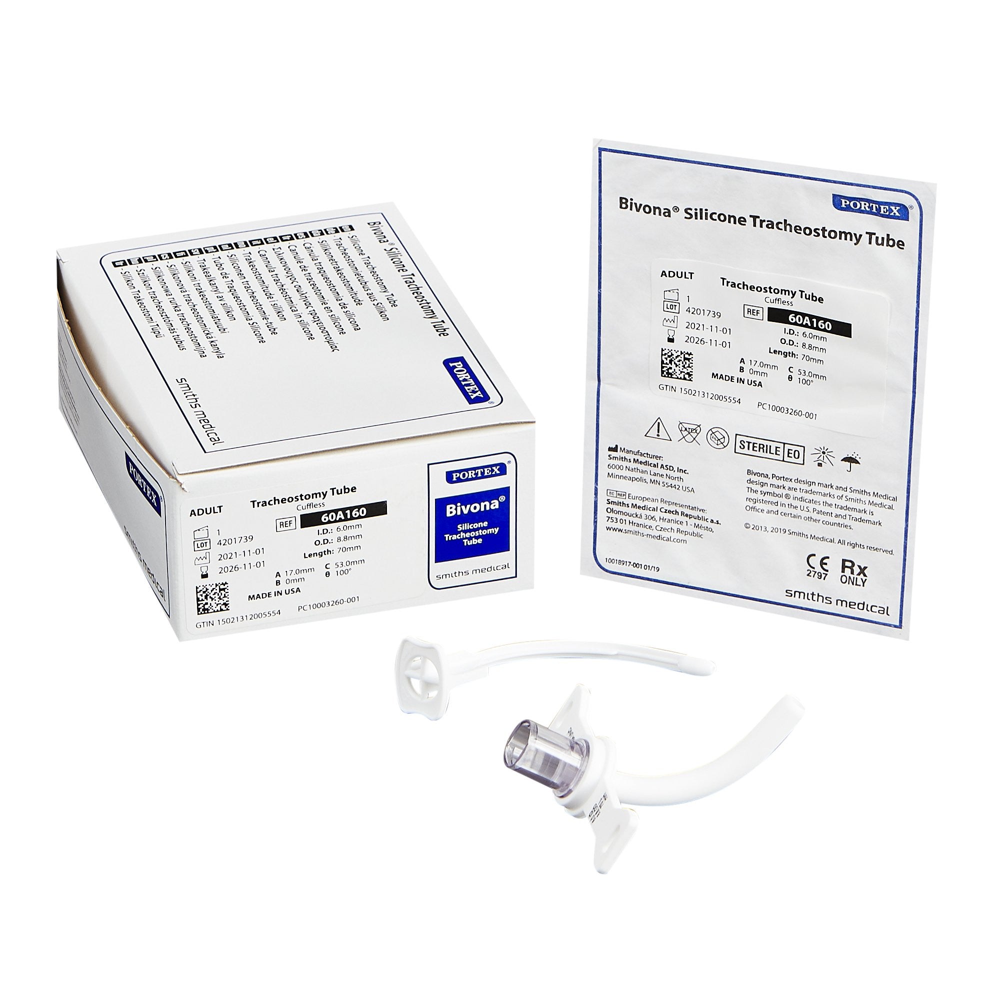 468379 - Bivona - Bivona Uncuffed Tracheostomy Tube Size 6.0 Adult, 60A160, Pack of 1, (EA)