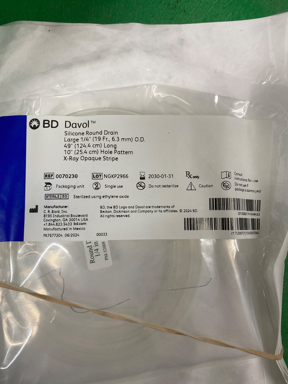 70230 - BARD - Closed Wound Drainage (CWS) Tube, Round Silicone Drain, End Perforated, 1/4" (19 Fr), (EA/1)