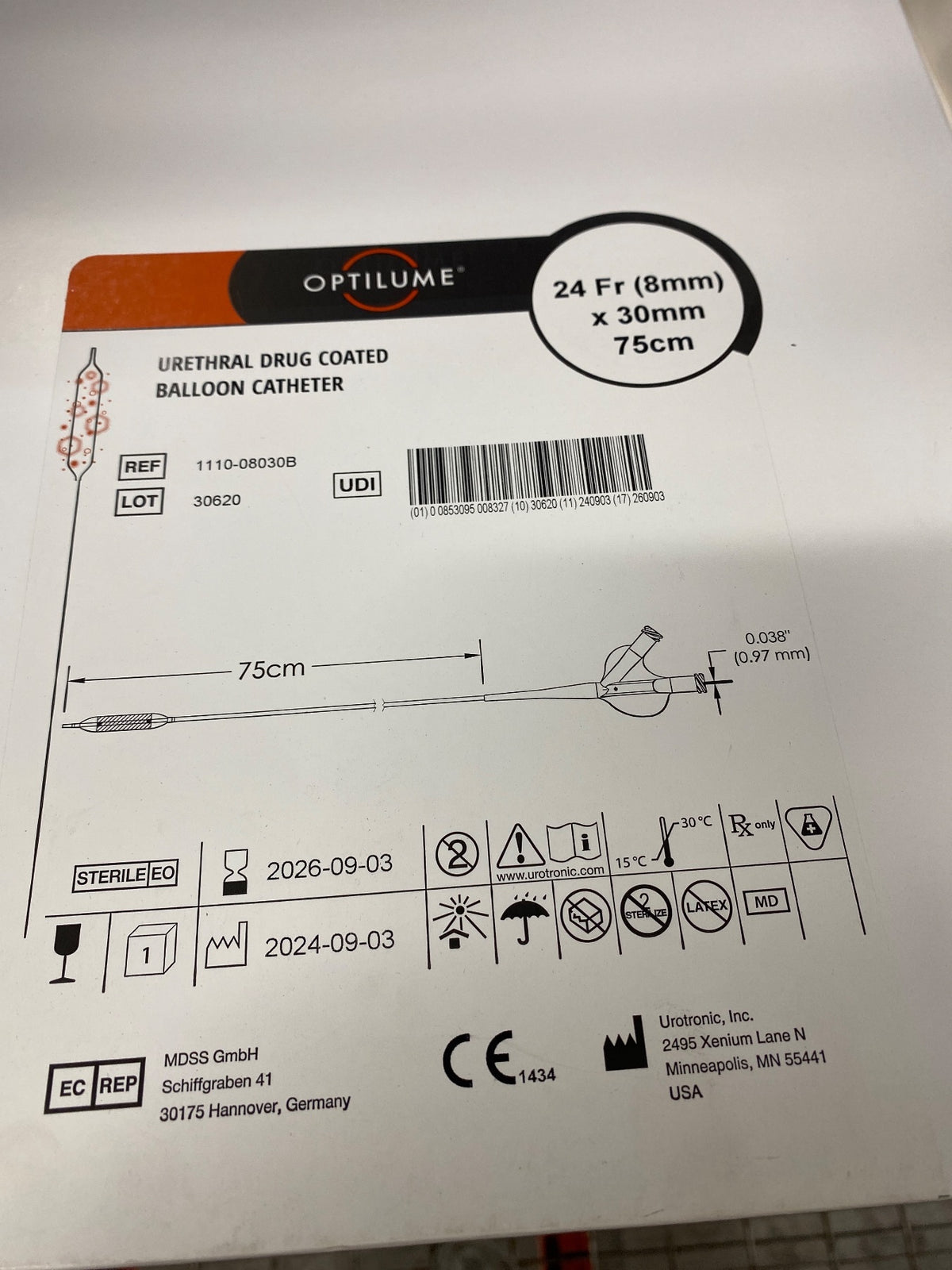 1110-08030B - UROTRONIC - Urethral drug coated ballon catheter, (BX/1)