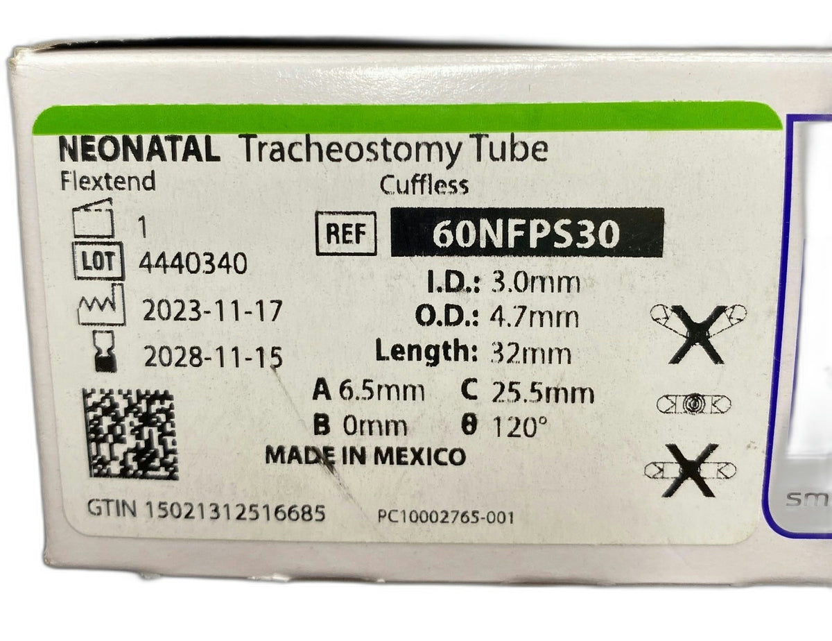 60NFPS30 - SMITHS MEDICAL - Bivona Uncuffed FlexTend Plus Trach Tubes - Tracheostomy Tube, Neonatal, Straight, Flex Extended, 3 mm, (BX/1)