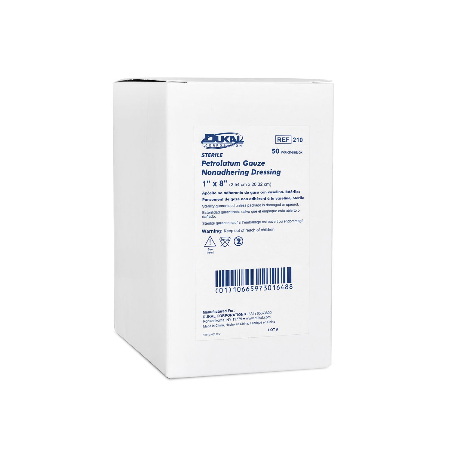 210 - Dukal Corporation - Petrolatum Gauze Dressing, 1" x 8", Sterile, 1/pk, 50 pk/bx , bx
