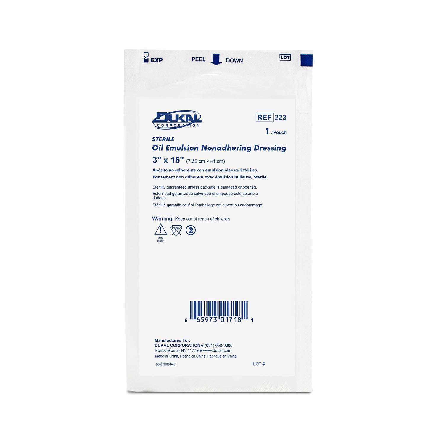 223 - Dukal Corporation - Apósito de emulsión de aceite, 3" x 16", estéril, 1/paquete, 36 paquetes/caja, caja