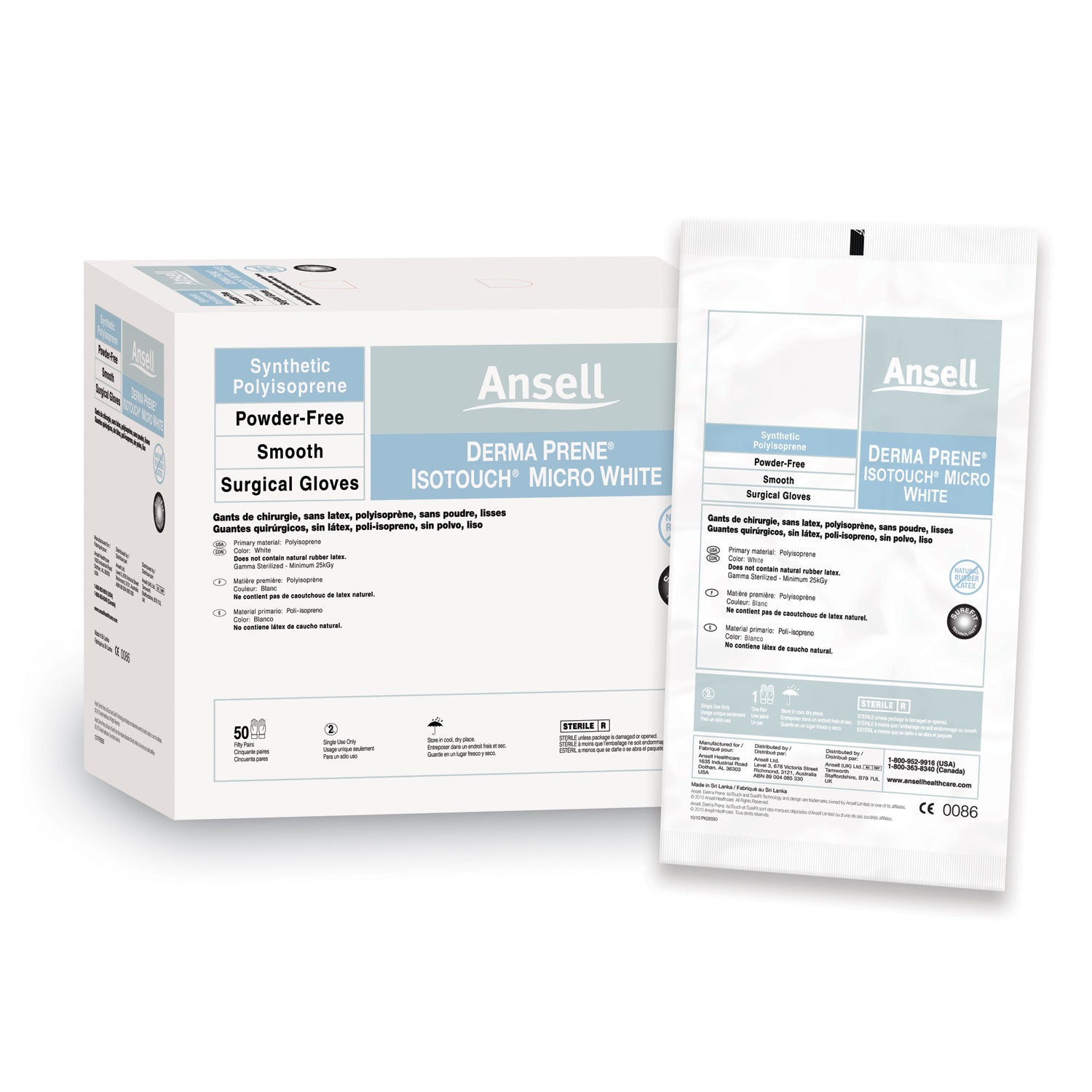 20685970 - Ansell - Surgical Gloves, Size 7, White, 50 pr/bx, 4 bx/cs (US Only) , cs