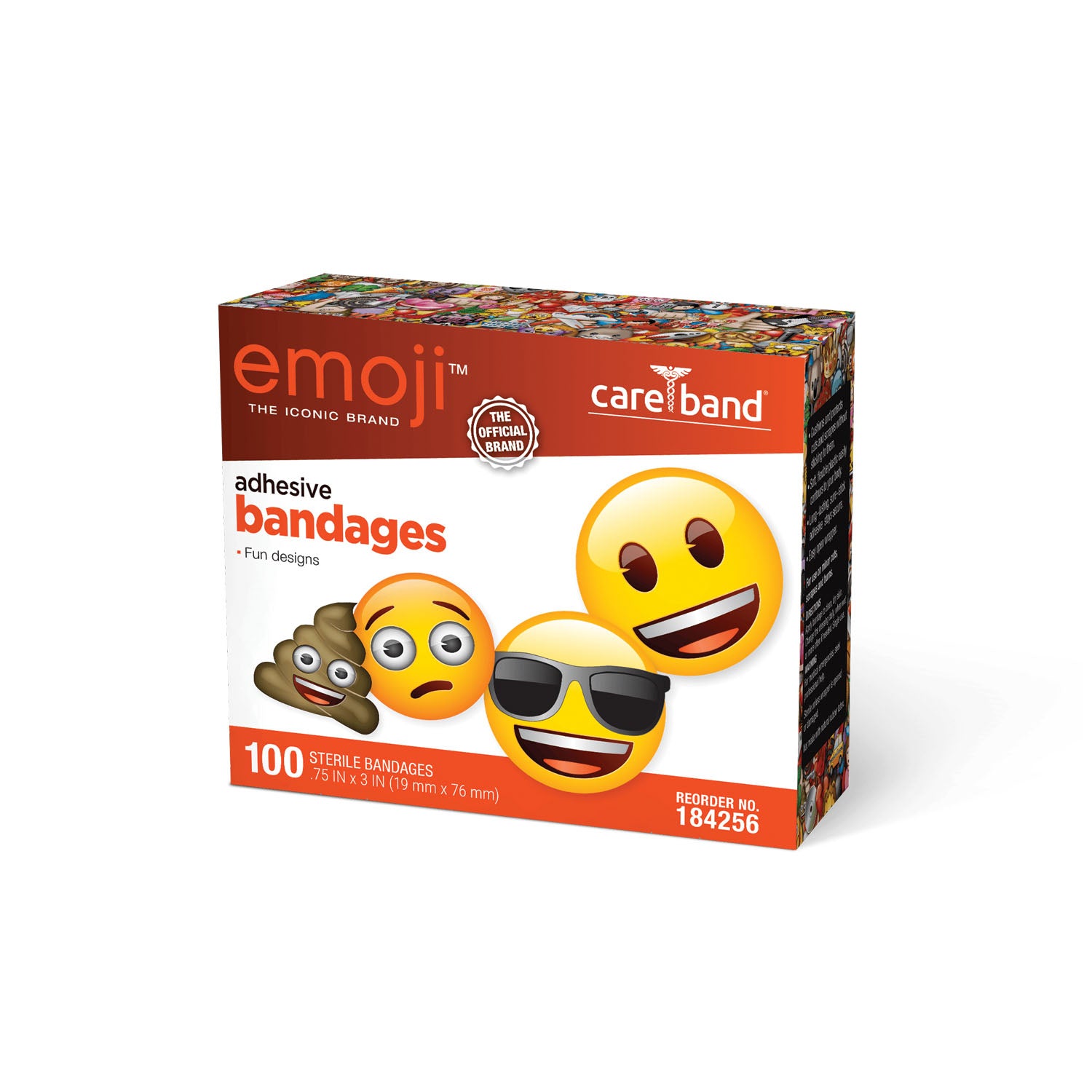 184256 - ASO, LLC - Emoji Adhesive Bandages, 3/4" x 3" Strips, 100/bx, 12bx/cs , cs