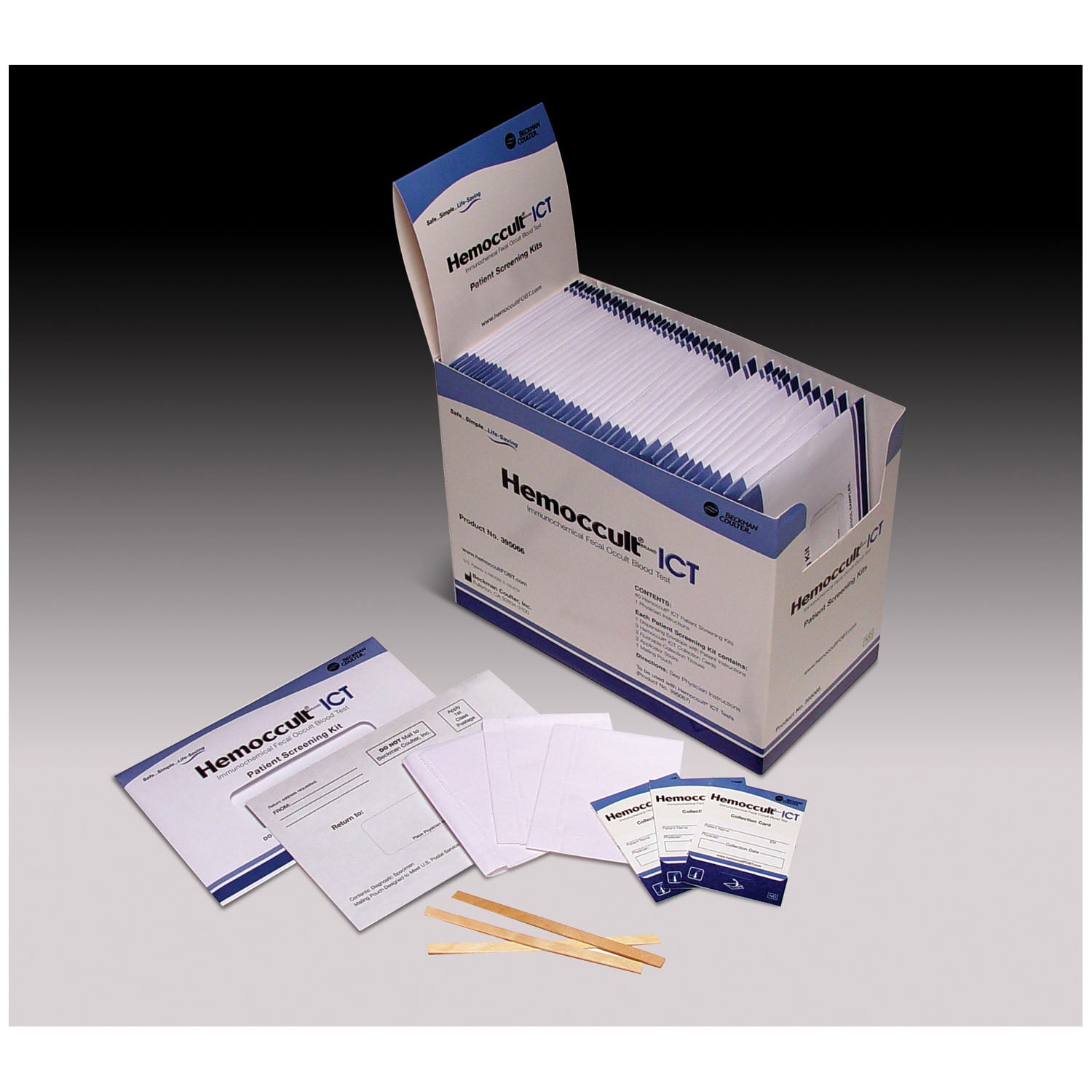 395066A - HemoCue America - Hemoccult ICT Patient Collection Screening Kit, Contains: Physician Instructions, 40 Pt Envelopes Printed, Instructions, 3 Single Collection Devices, Sample Sticks, Collection Tissues & 1 Barrier Mailing Envelope (Minimum Expi