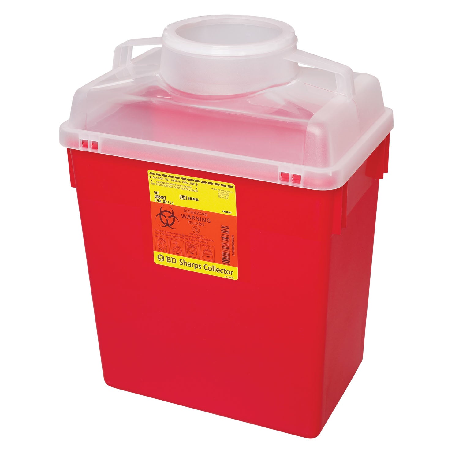 305465 - BD - Sharps Collector, 6 Gal, Clear Top, Large Funnel Cap, 12/cs (12 cs/plt) (Continental US Only) (Drop Ship Requires Pre-Approval) , cs