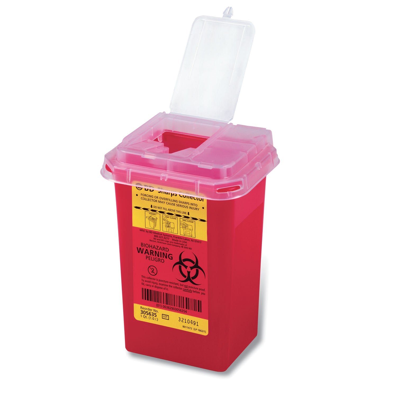 305635 - BD - Sharps Collector, 1.0 Qt, Phlebotomy, Red, 60/cs (Continental US Only) (Drop Ship Requires Pre-Approval) , cs