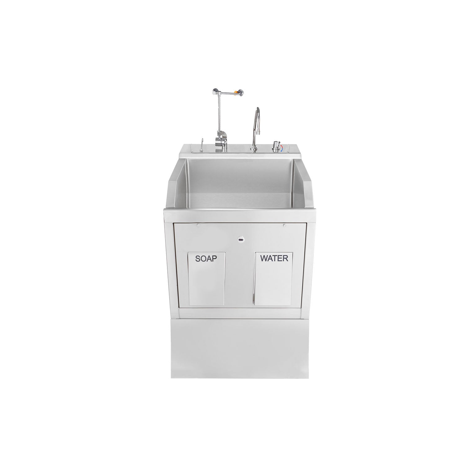 1339881PED - Blickman Industries - Lodi Scrub Sink, (1) Place, Pedestal Mounted, Knee Action Control, Soap Dispenser, Infrared Water Control, Eyewash, Digital Timer (DROP SHIP ONLY) , ea