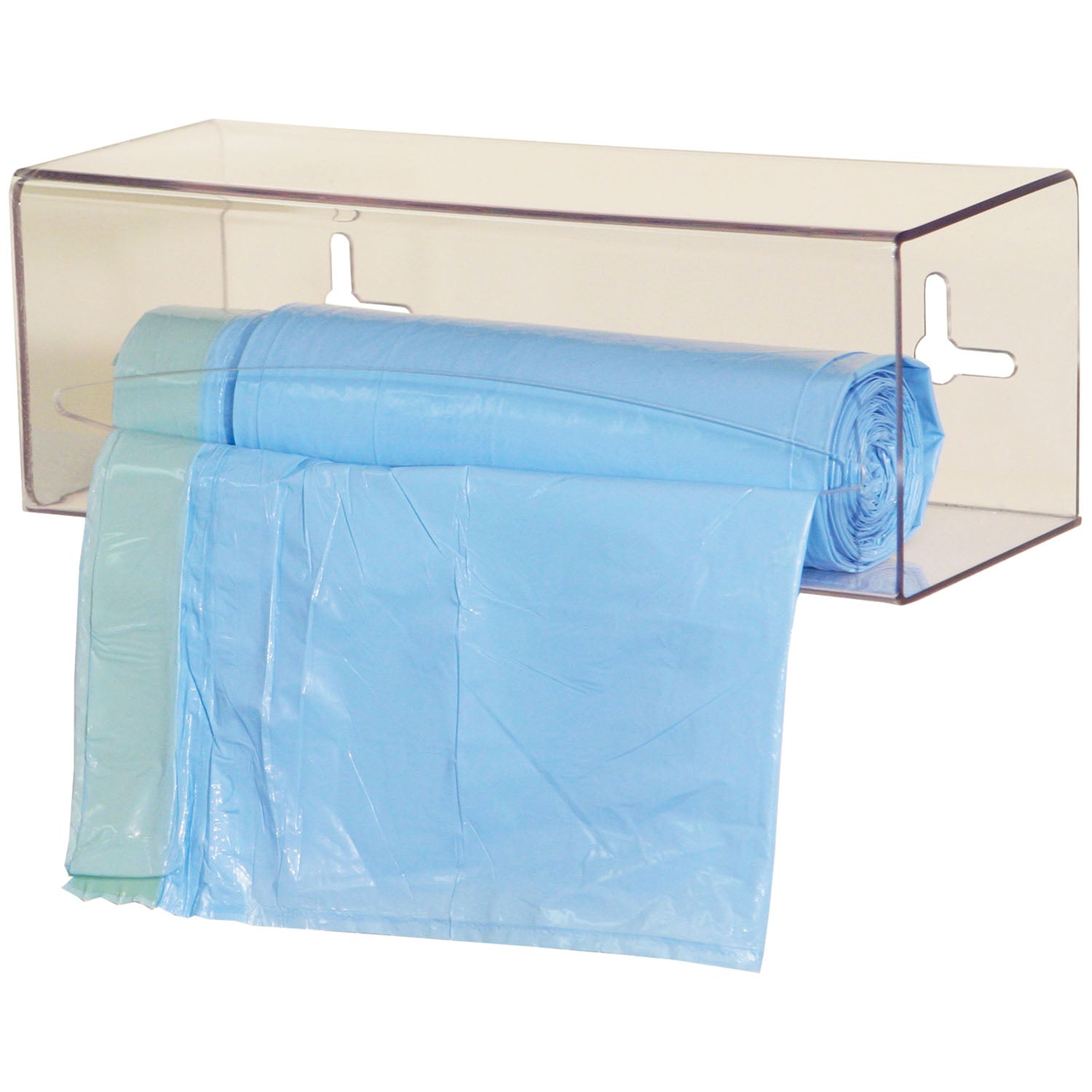 BG001-0111 - MarketLab, Inc. - Bag Dispenser, Single, Holds One Roll of Bags up to 9" Long, Two-Way Keyholes For Vertical Or Horizontal Wall Mounting, Clear PETG Plastic, 10 1/8"W x 3 5/8"H x 3 15/16"D (Made in USA) , ea