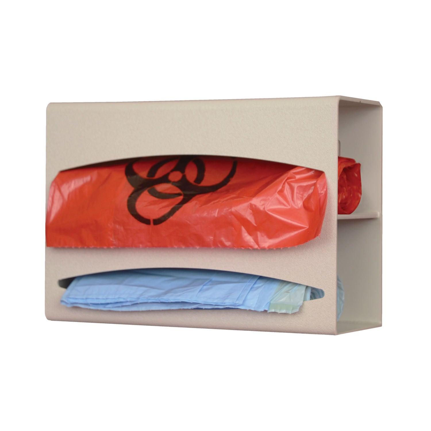 BG002-0212 - MarketLab, Inc. - Bag Dispenser, Double, Holds Two Rolls of Bags up to 9" Long, Two-Way Keyholes For Vertical Or Horizontal Wall Mounting, Quartz ABS Plastic, 10 1/8"W x 7 1/8"H x 3 15/16"D (Made in USA) , ea