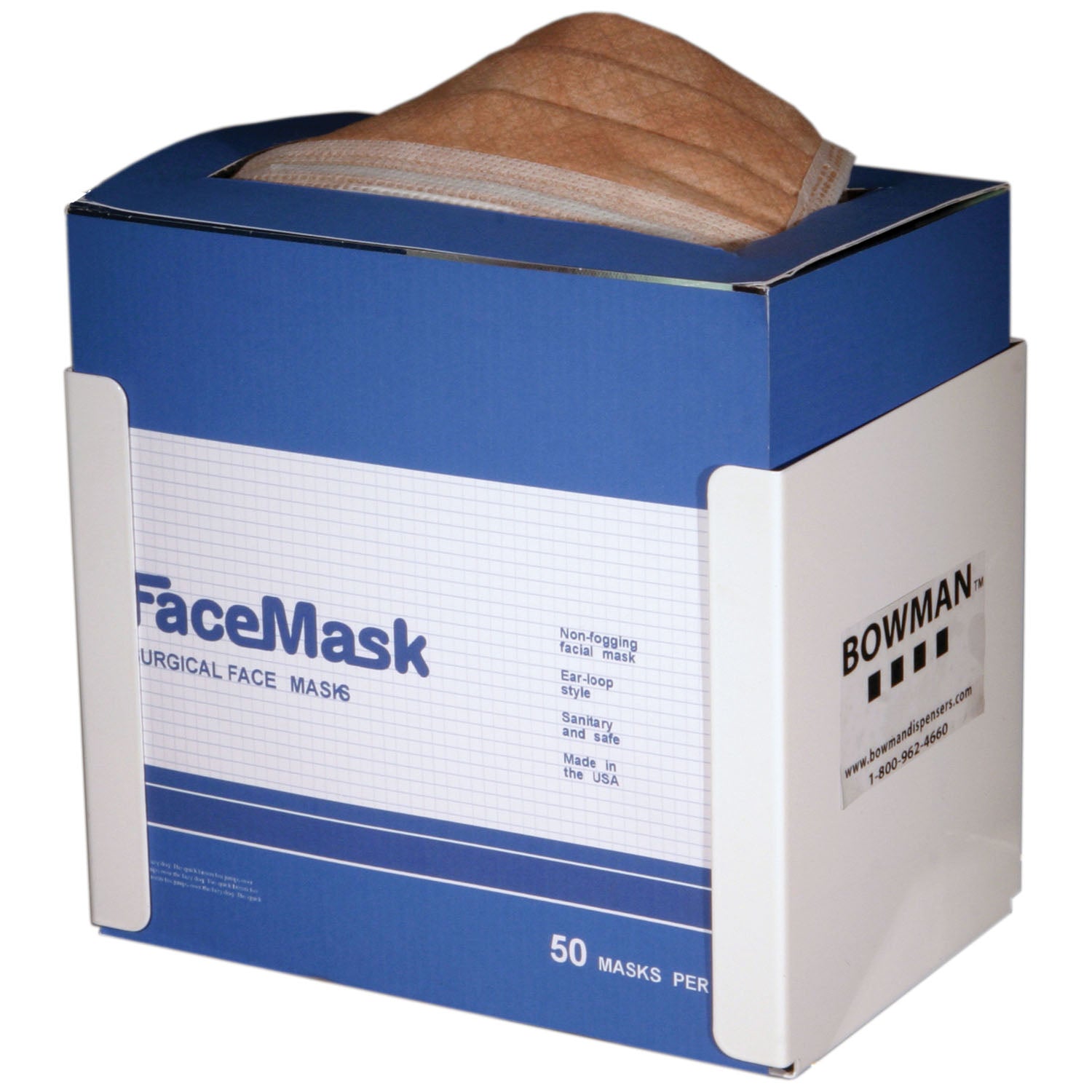 FB-040 - MarketLab, Inc. - Face Mask Dispenser, Tie Style, Holds One Box of Tie Style Face Masks, Keyholes For Wall Mounting, White Powder Coated Metal, 8"W x 6"H x 5¼"D (Made in USA) , ea