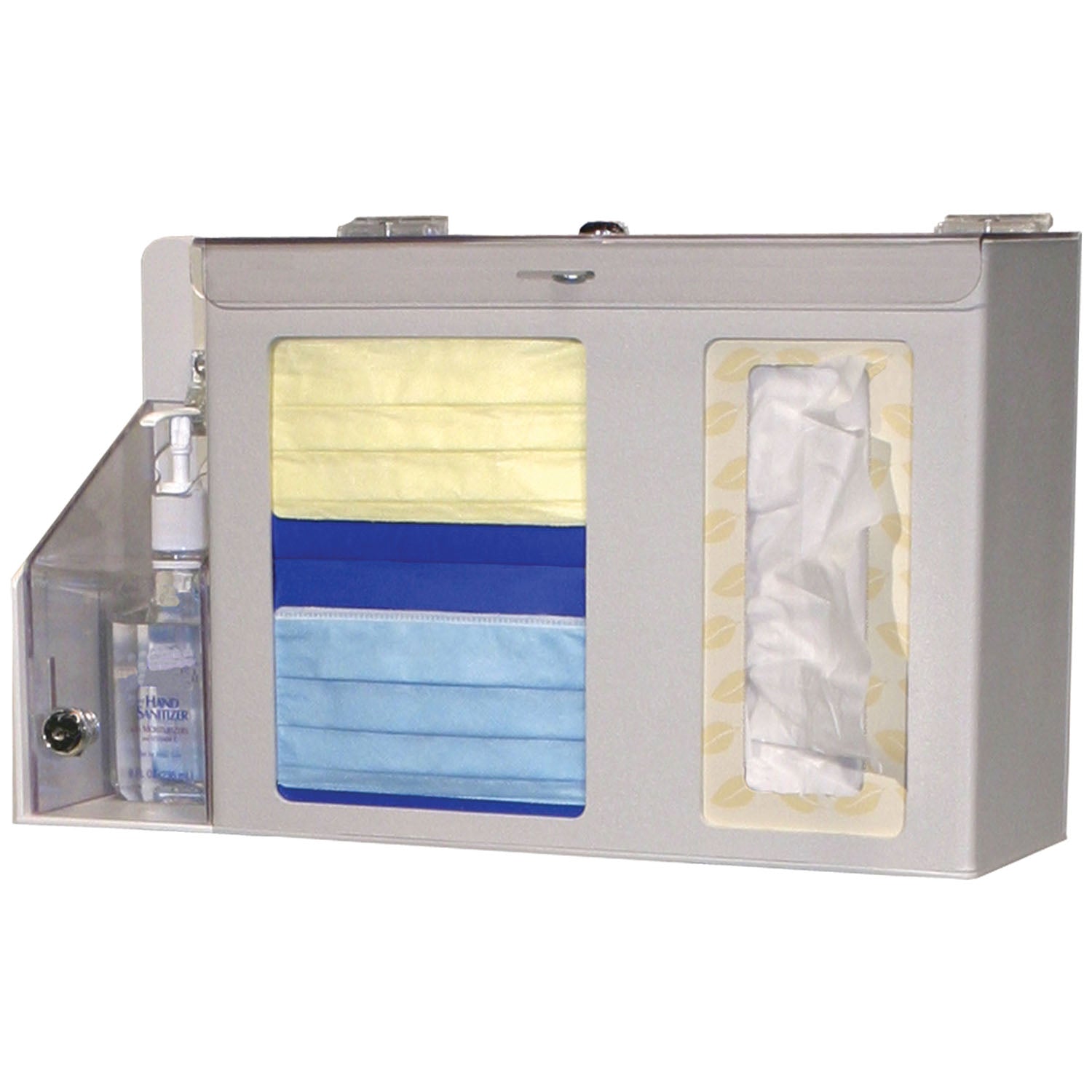 FD-062 - MarketLab, Inc. - Respiratory Hygiene Station, Locking, Holds Two Boxes of Face Masks, (1-2) Boxes of Facial Tissues & (1) Hand Sanitizer Bottle, Hinged Locking Lid (over Face Masks & Tissues), Locking Flexible Lid (for Hand Sanitizer), Optional