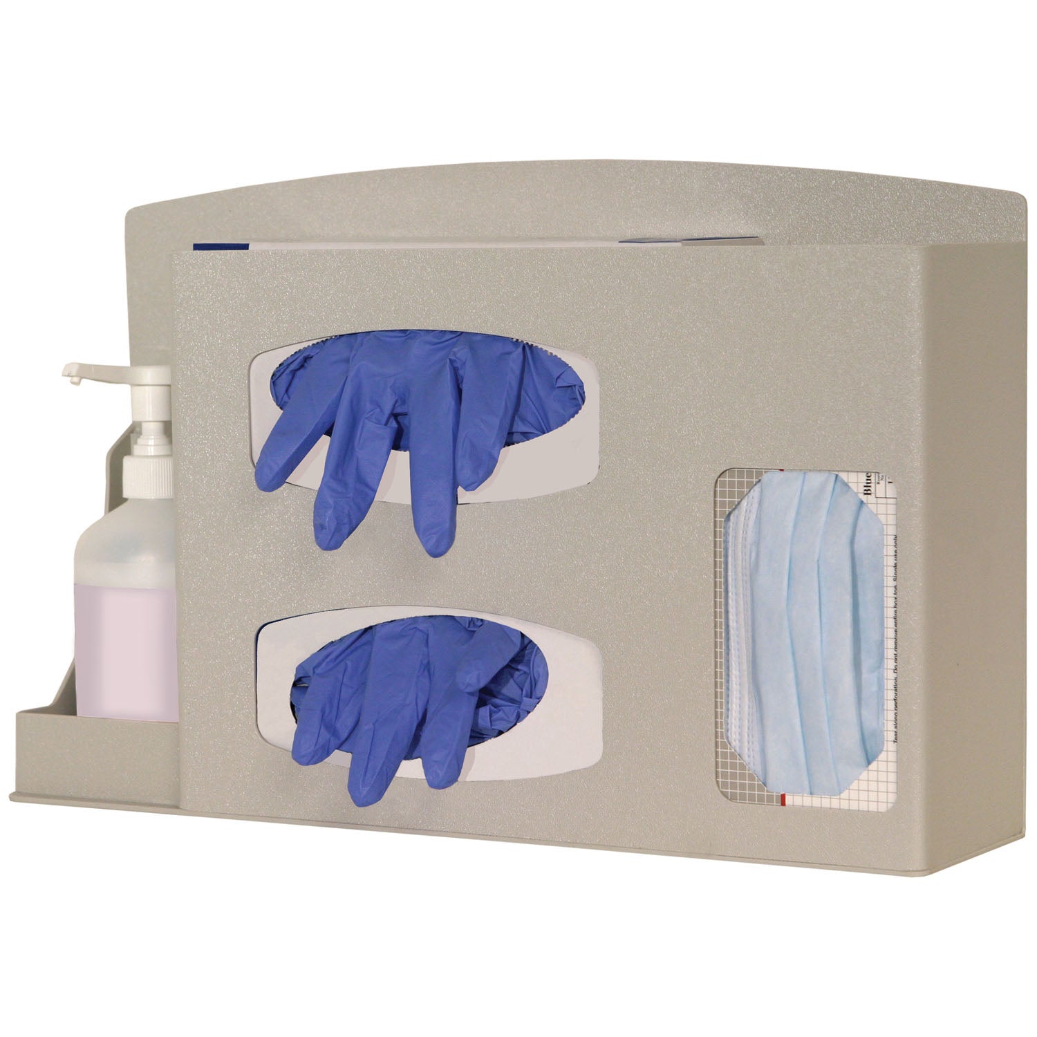 FD-068 - MarketLab, Inc. - Infection Prevention Organizer, Holds Two Boxes of Gloves, One Box of Face Masks, (1) Hand Sanitizer Bottle, Optional Floor Stand KS010-0412 or KS201-0029 (sold separately), Keyholes For Wall Mounting, Sits on Counter or Mounts