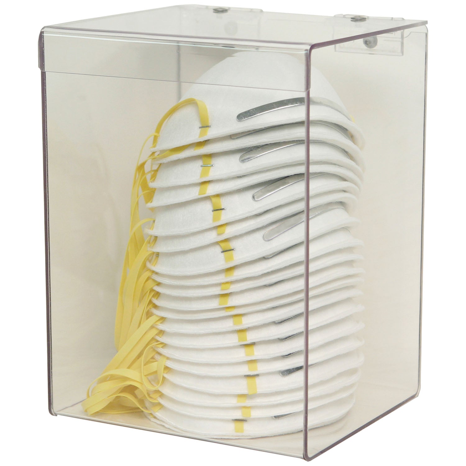 FP-017 - MarketLab, Inc. - Dispensador de mascarillas tipo cono, para grandes cantidades, tapa abatible, orificios para montaje en pared, plástico PETG transparente, 16,5 cm de ancho x 23,8 cm de alto x 16,5 cm de profundidad (fabricado en EE. UU.), c/u