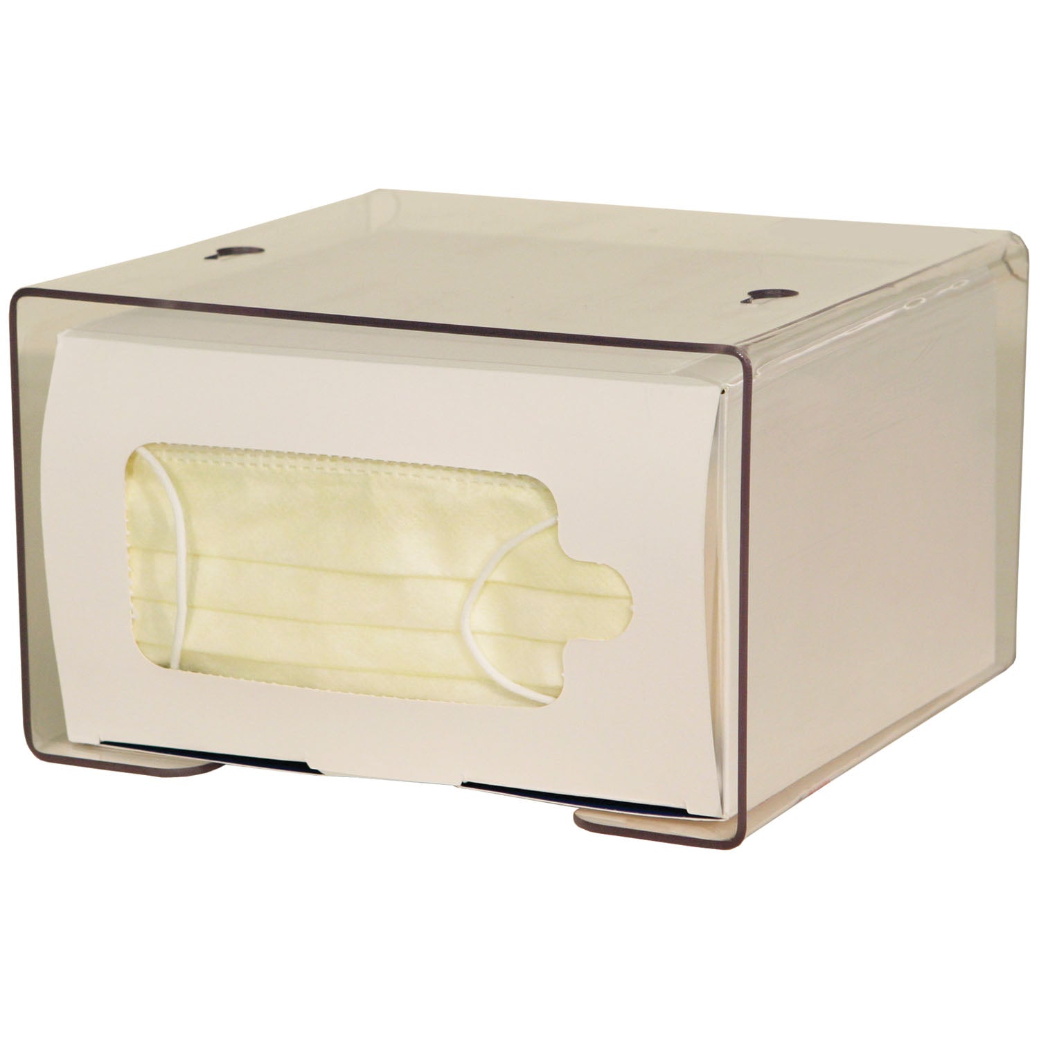 FP-022 - MarketLab, Inc. - Face Mask Dispenser, Earloop Style, Holds One Box of Earloop Style Face Masks, Two Sets Keyholes For Dual Position Wall Mounting, Clear PETG Plastic, 8 1/8"W x 7¾"H x 4 15/16"D (Made in USA) , ea