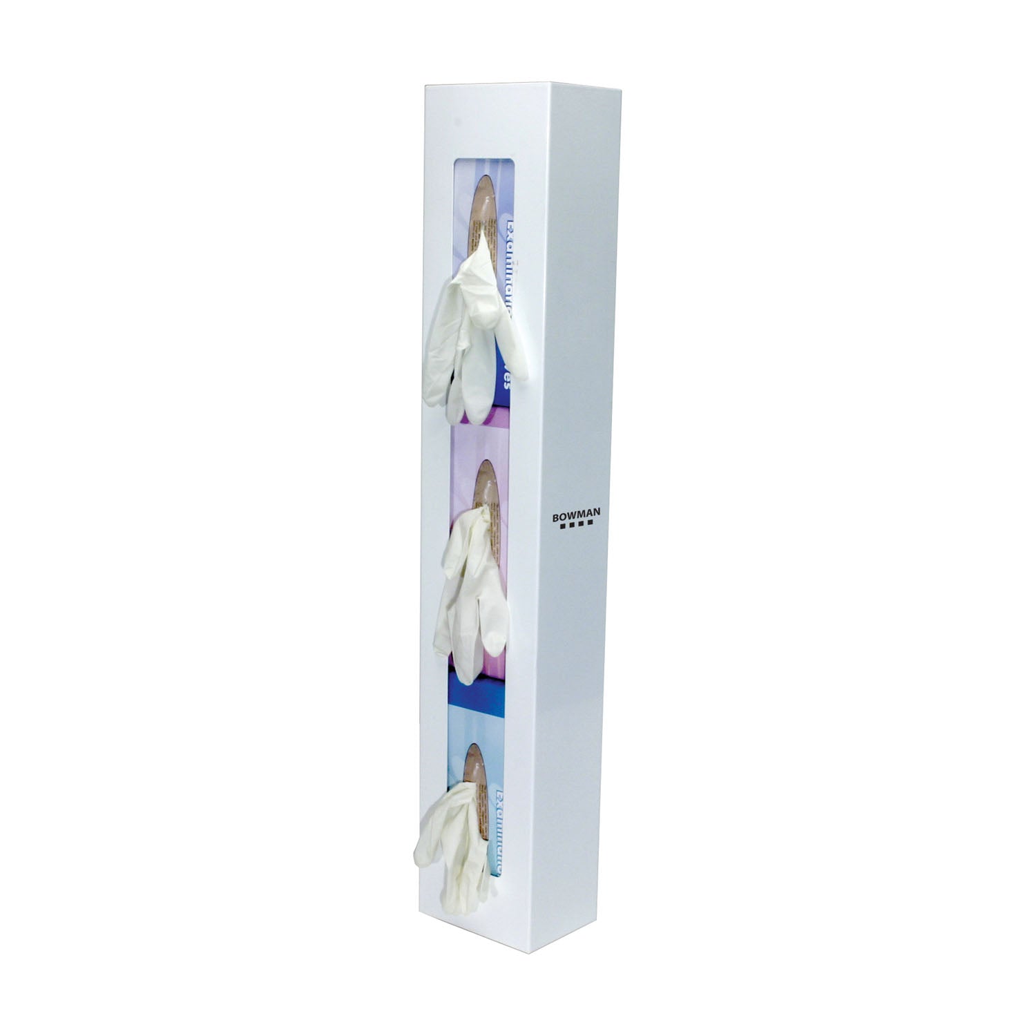 GB-068 - MarketLab, Inc. - Glove Box Dispenser, Triple, Space Saver, Holds Three Boxes of Gloves (End-to-End), Two-Way Keyholes For Vertical or Horizontal Wall Mounting, White Powder Coated Steel, 5½"W x 30 1/16"H x 3 15/16"D (Made in USA) , ea