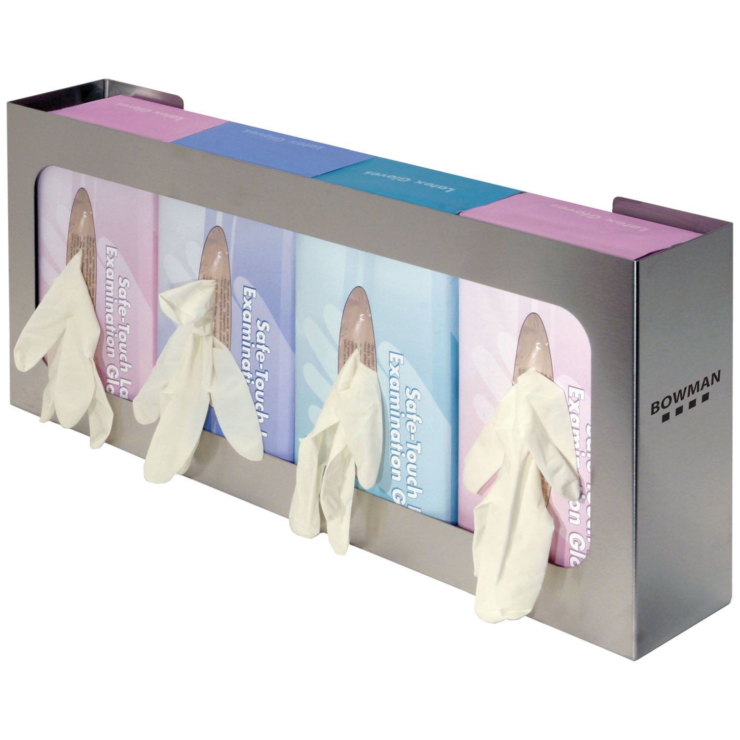 GS-060 - MarketLab, Inc. - Glove Box Dispenser, Quad, Holds Four Boxes of Gloves, Three-Way Keyholes For Vertical or Horizontal Wall Mounting, Stainless Steel, 22 5/16"W x 10"H x 3 13/16"D (Made in USA) , ea