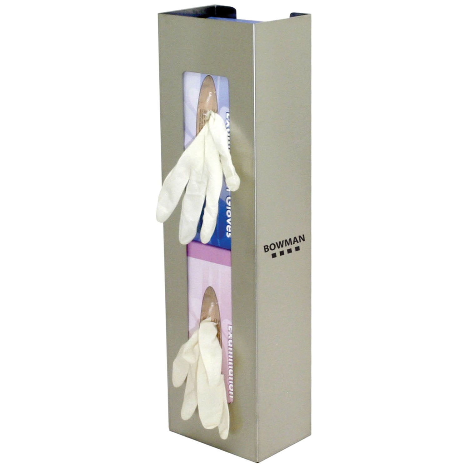 GS-108 - MarketLab, Inc. - Glove Box Dispenser, Double, Space Saver, Holds Two Boxes of Gloves (End-to-End), Two-Way Keyholes For Vertical or Horizontal Wall Mounting, Stainless Steel, 5 5/8"W x 20"H x 3 15/16"D (Made in USA) , ea