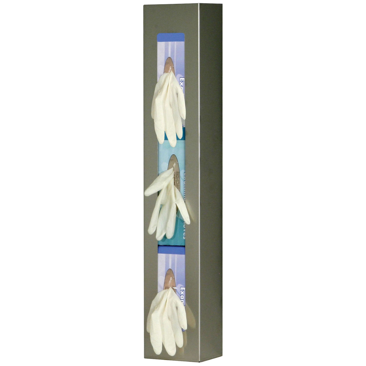 GS-109 - MarketLab, Inc. - Glove Box Dispenser, Triple, Space Saver, Holds Three Boxes of Gloves (End-to-End), Two-Way Keyholes For Vertical or Horizontal Wall Mounting, Stainless Steel, 5½"W x 30 1/16"H x 3 15/16"D (Made in USA) , ea