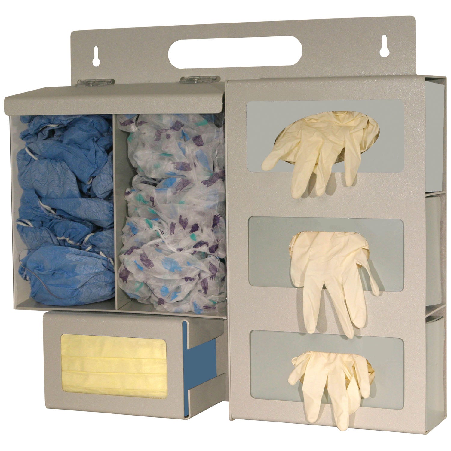 LP-004 - MarketLab, Inc. - Protection Organizer, Holds Bulk Quantity Protective Apparel in Two Separate Compartments, Three Boxes of Gloves & (1) Box of Face Masks, Hinged Lid (Over Bulk Compartments), Keyholes For Wall Mounting, Door Hanger Cut-Out, Qua