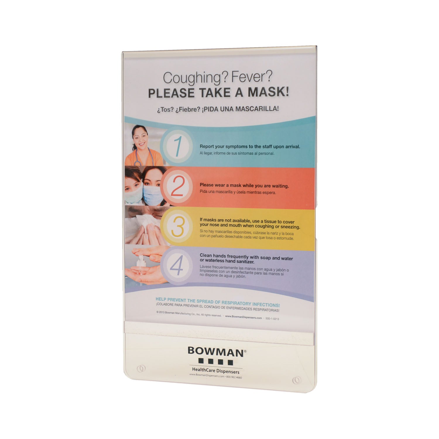 MP-070 - MarketLab, Inc. - Sign Holder, Vertical, Holds 8½"W x 11"H Signage, Hardware Included for Mounting on Respiratory Hygiene Stations, Clear PETG Plastics (Made in USA) , ea