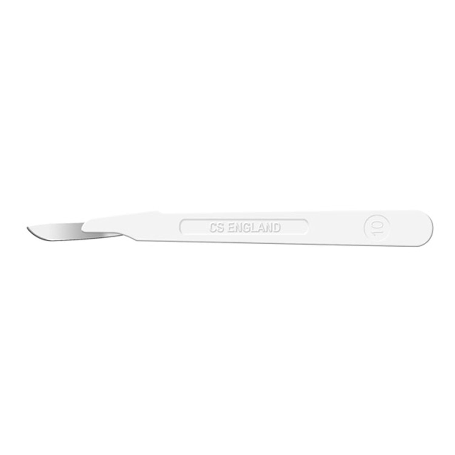 0510 - Cincinnati Surgical Company - Bisturí de acero inoxidable, tamaño 10, mango blanco, desechable, estéril, caja de 10 (SOLO ENVÍO DIRECTO)