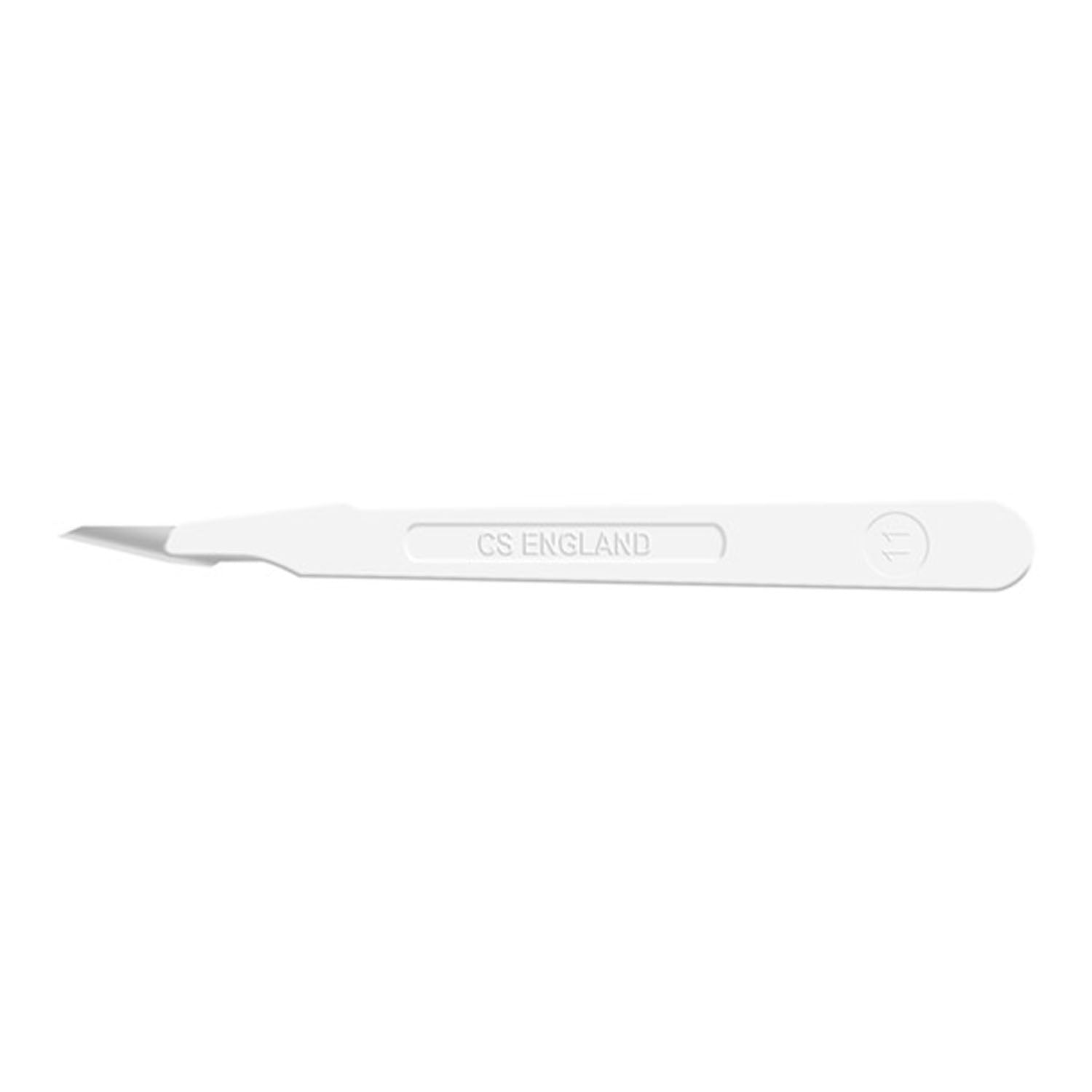 0511 - Cincinnati Surgical Company - Bisturí de acero inoxidable, tamaño 11, mango blanco, desechable, estéril, caja de 10 (SOLO ENVÍO DIRECTO)