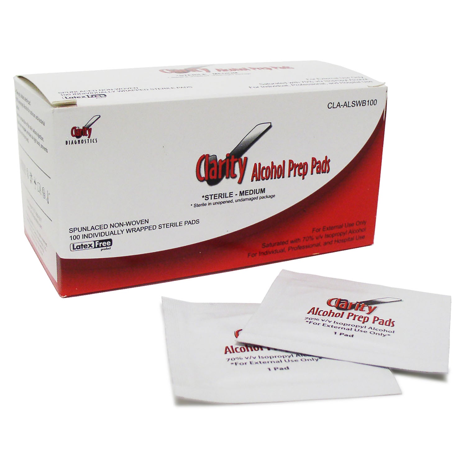CLA-ALSWB100 - Clarity Diagnostics, LLC - Clarity 酒精消毒棉片/棉籤,無菌,中濃度,100片/盒