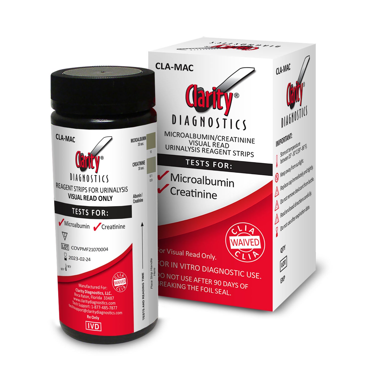 CLA-MAC - Clarity Diagnostics, LLC - Clarity Visual Read ONLY, Micro-Albumin Creatinine Strips, 25strips/btl (Rx) (Made in USA) , btl
